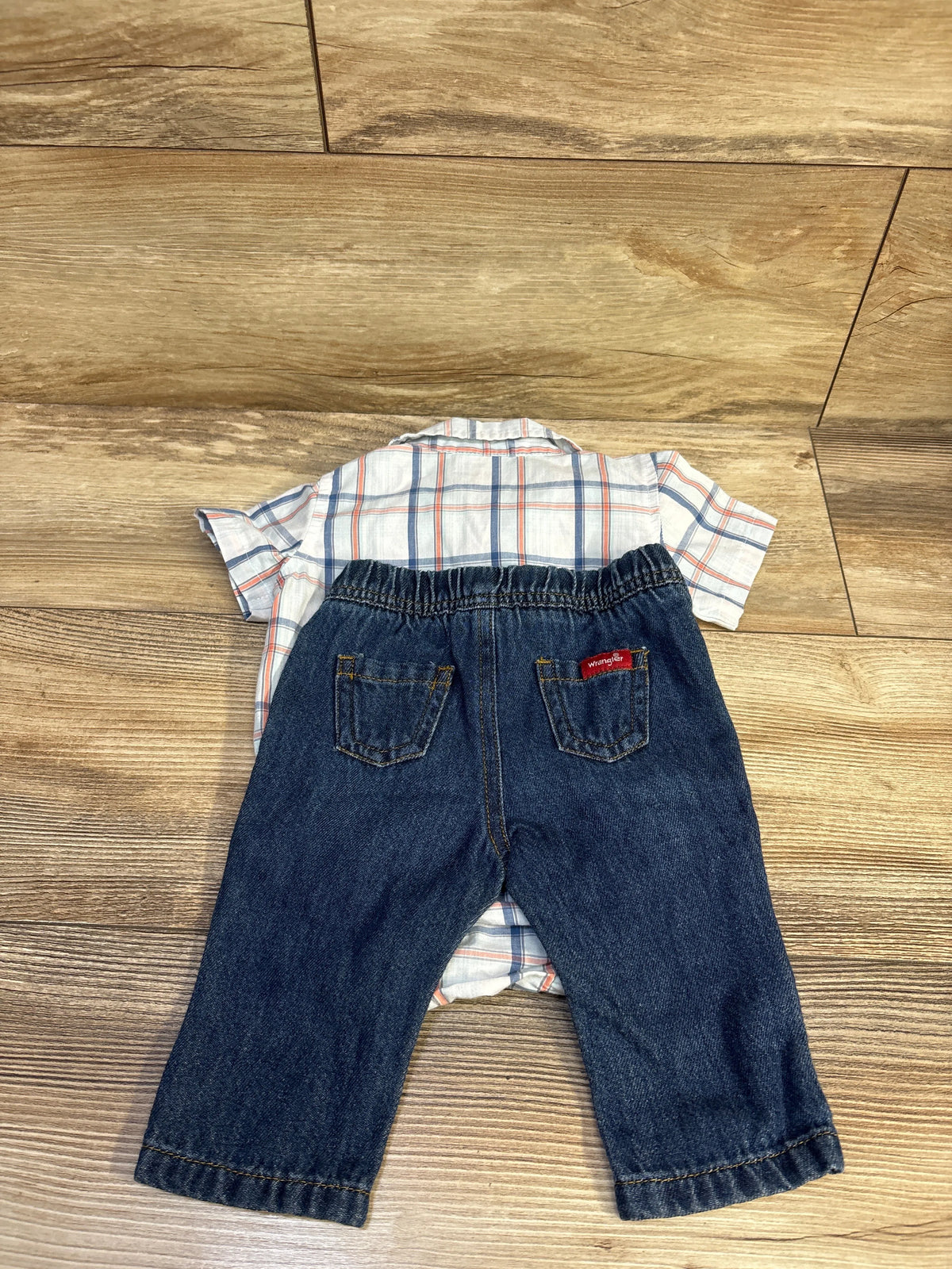 Wrangler 2pc Plaid Button-Up Bubble Romper & Pants Set Blue sz 3m