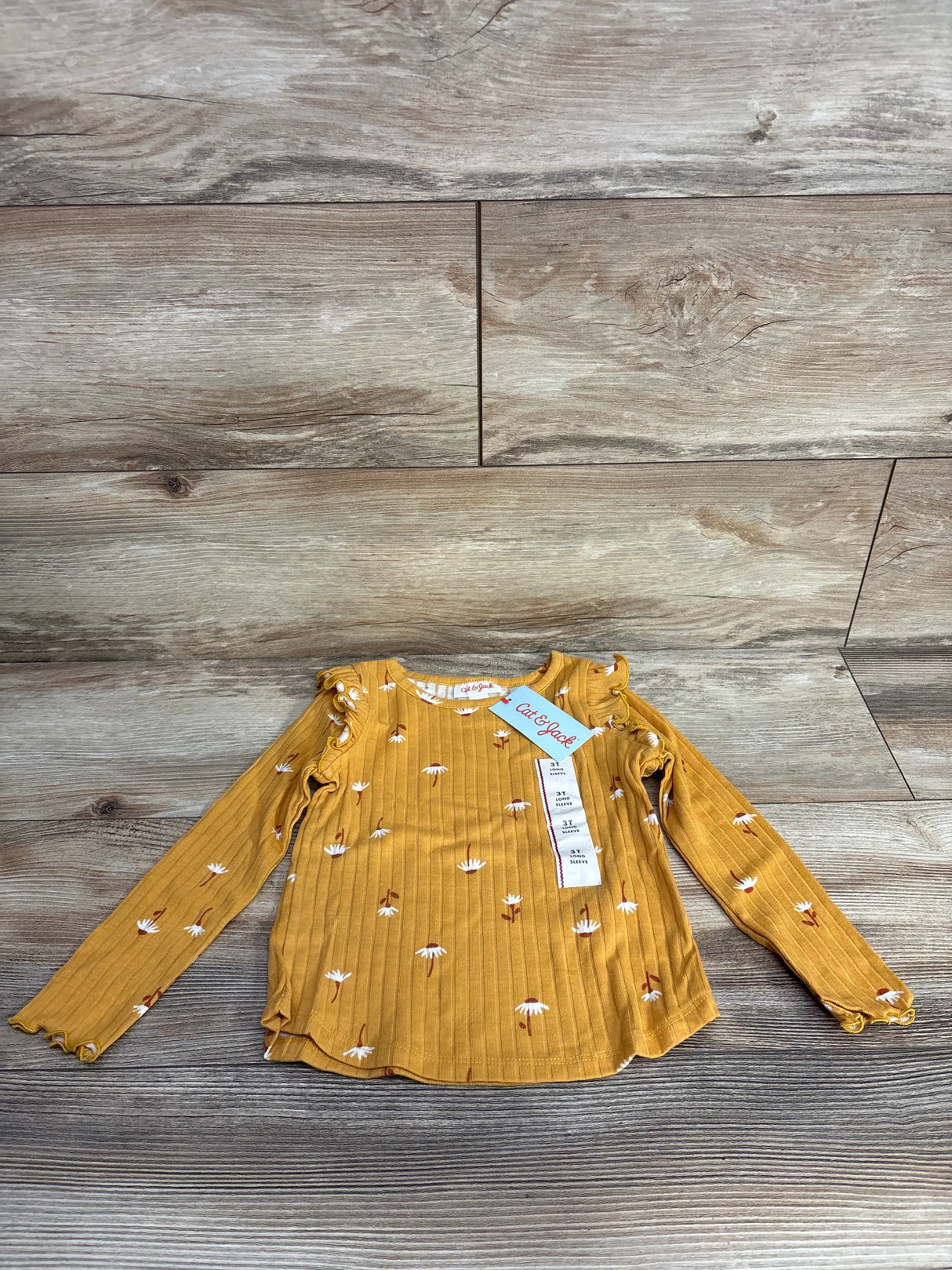 NEW Cat & Jack Ribbed Floral Long Sleeve Shirt Yellow sz 3T