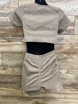 2pc Crop Top & Belly Support Shorts Brown sz Large