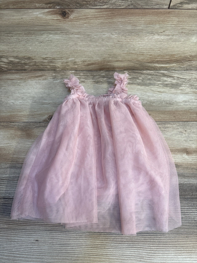 Pink tulle baby dress with ruffled straps, perfect for kids' special occasions and resale clothing.