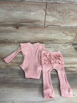 2pc Ruffled Ribbed Bodysuit & Bottoms Set Pink sz 9-12m