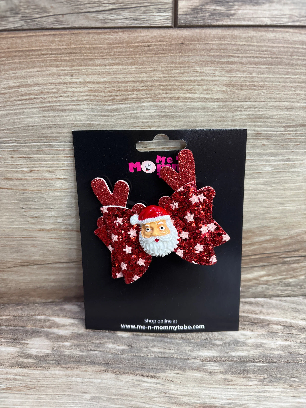 NEW Double Layer Glitter Hair Bow w/ Santa Applique Red