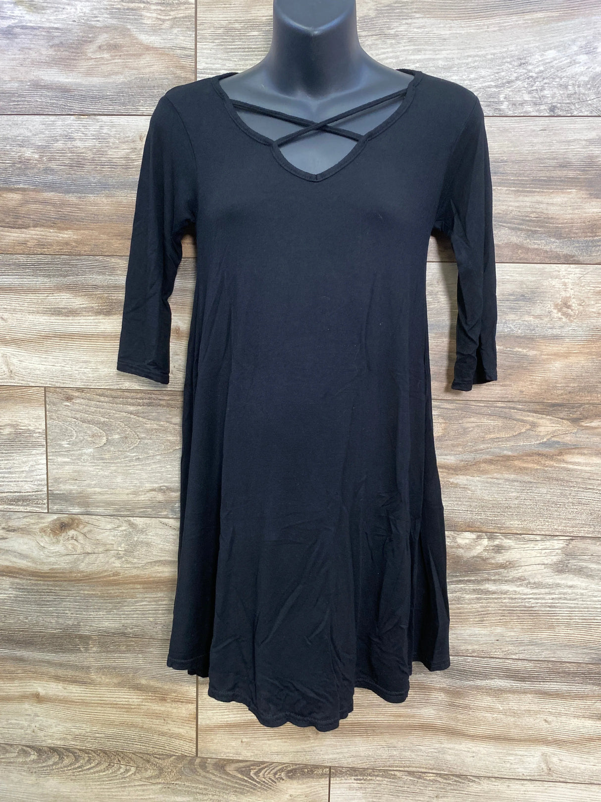 Boohoo 3/4 Sleeve Cross Strap Swing Top Black sz Small