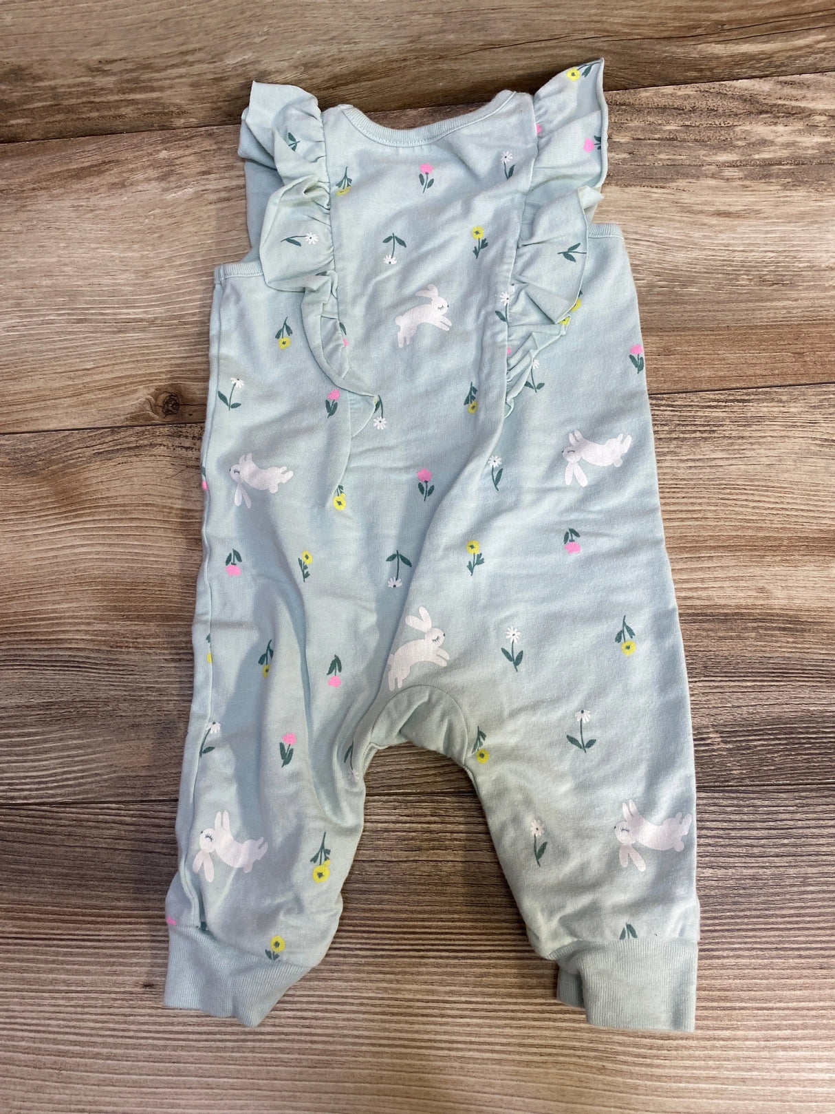 Cat & Jack Ruffle Trim Bunny Print Romper Blue sz 0-3m