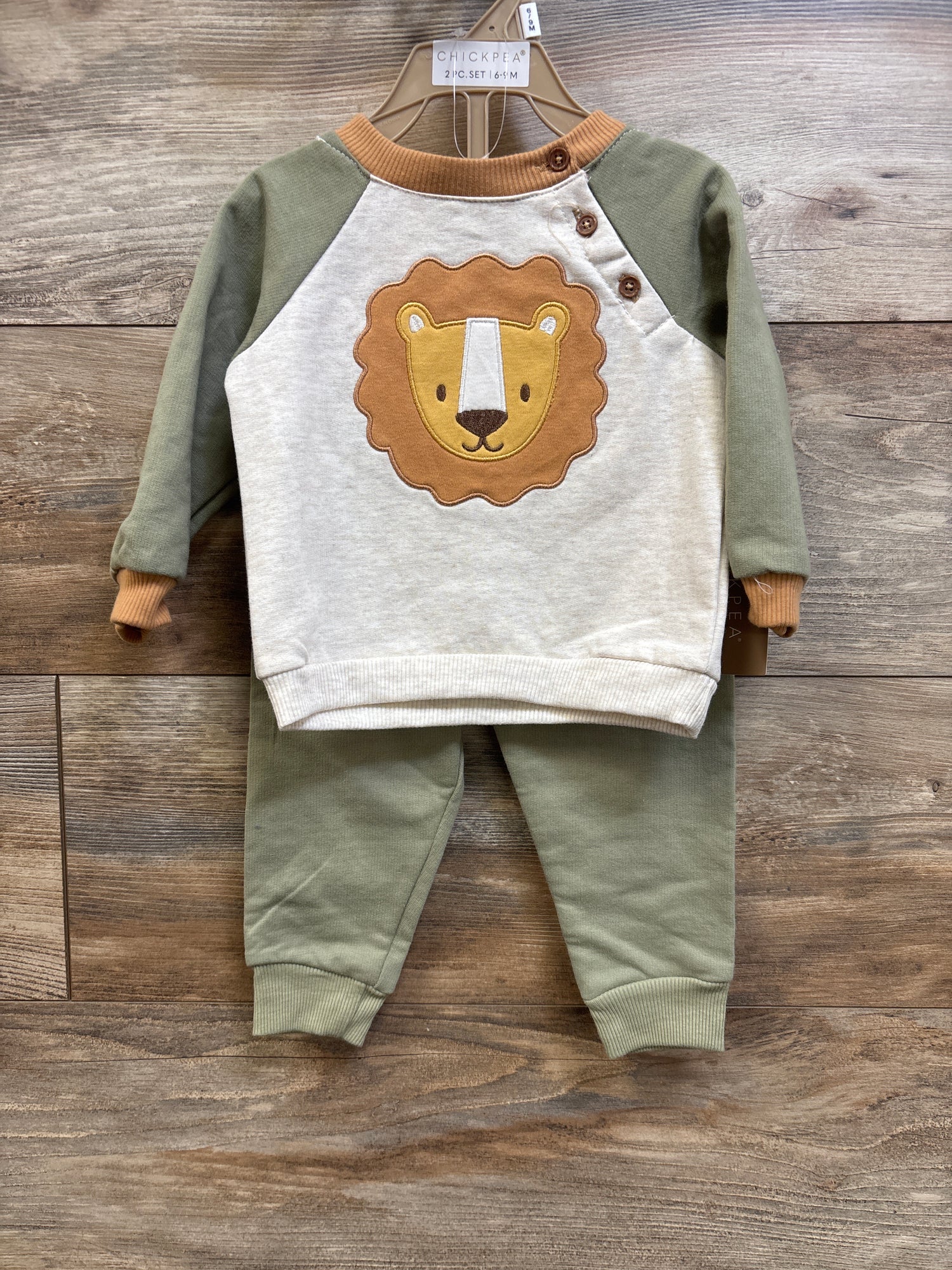 NEW Chick Pea 2pc Lion Sweatshirt & Joggers Set Green sz 6-9m