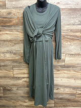 NEW Latched Mama 2pc Ribbed Midi Nursing Slit Dress & Nursing Wrap Top Green sz Medium