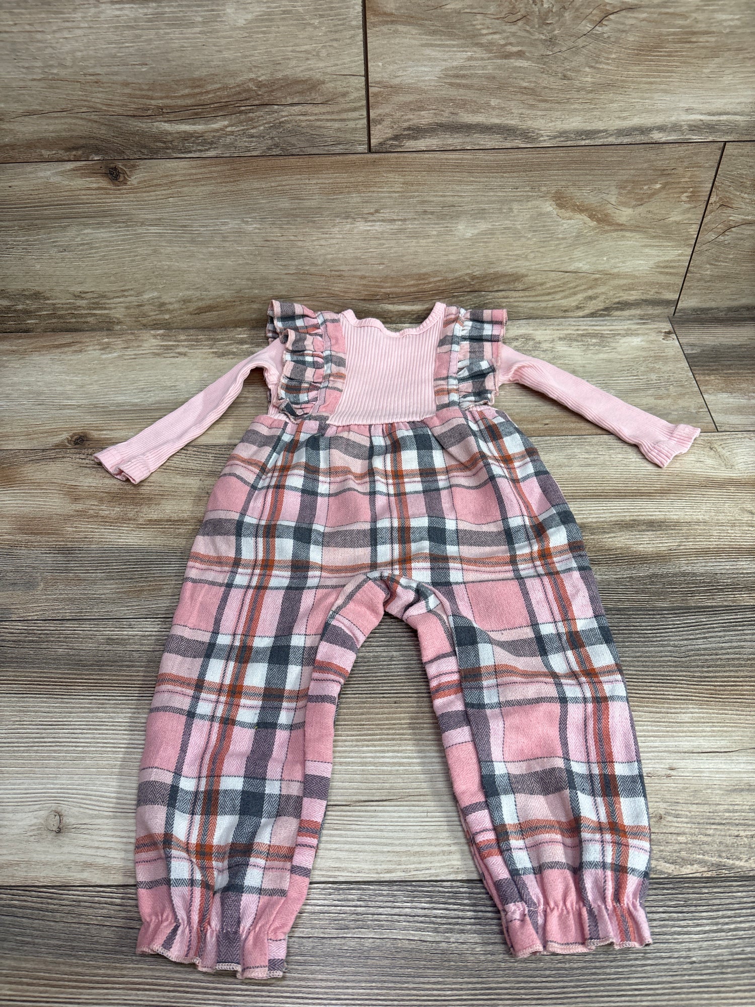 Mioglrie Long Sleeve Ribbed Plaid Coverall Pink sz 12-18m