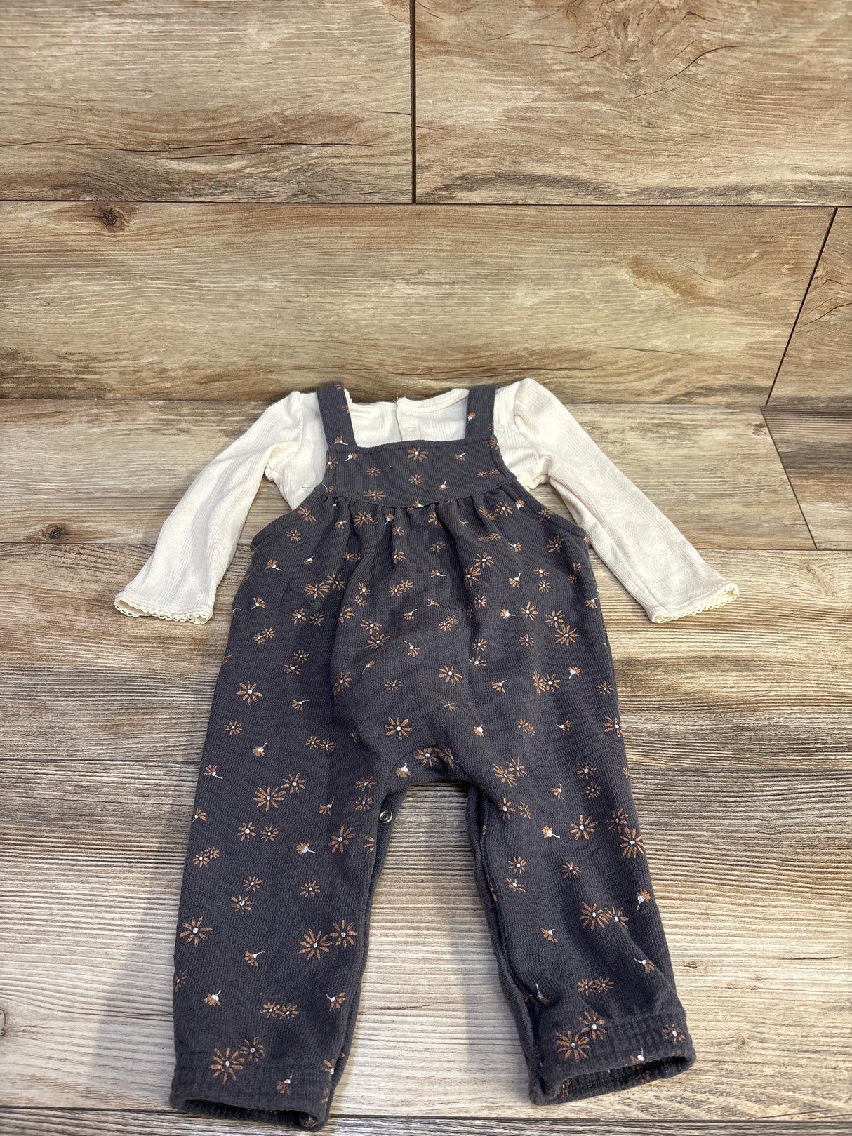 Grayson Mini 2pc Puff Sleeve Bodysuit & Overalls Set Ivory sz 12m