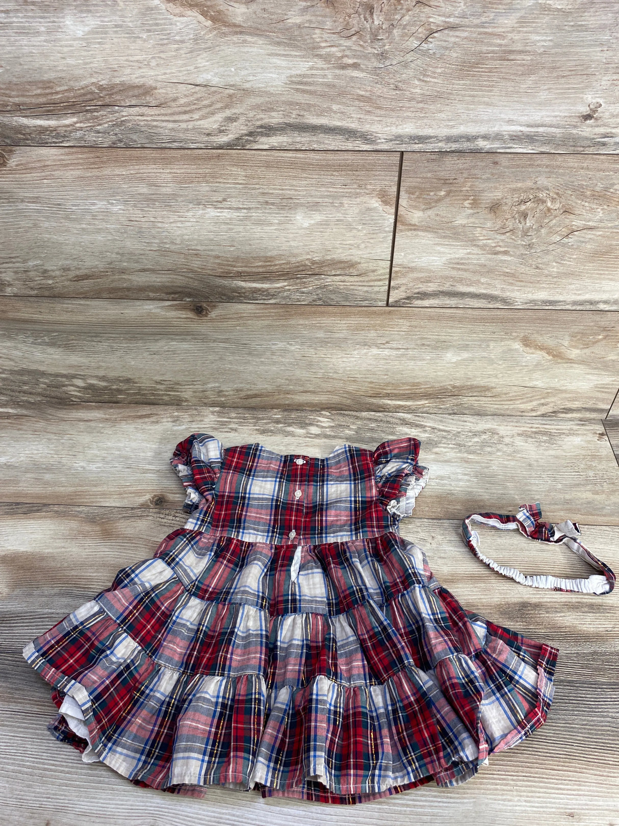 Baby Gap 2pc Plaid Layered Dress & Headband Red sz 18-24m