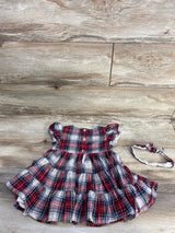Baby Gap 2pc Plaid Layered Dress & Headband Red sz 18-24m