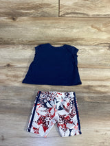 Adidas 2pc Floral Logo Shirt & Shorts Navy sz 3m
