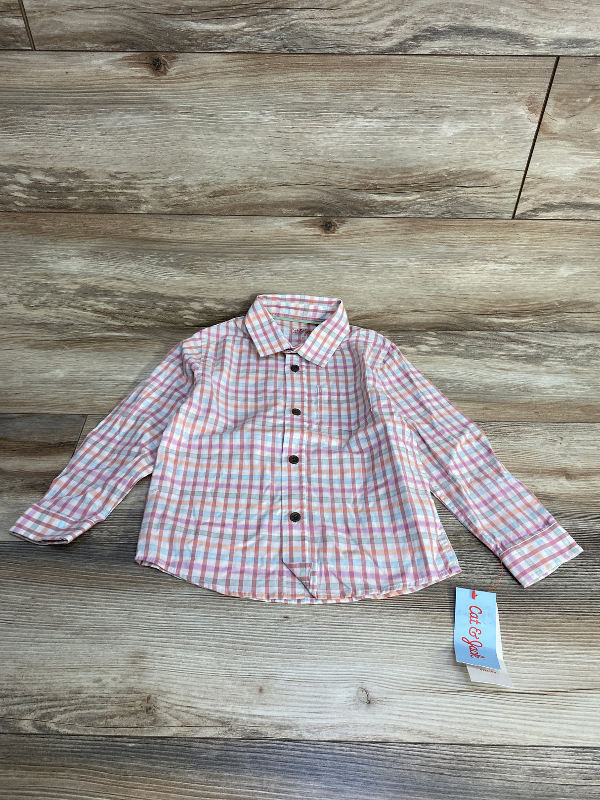 NEW Cat & Jack Plaid Button-Up Shirt Pink sz 5T