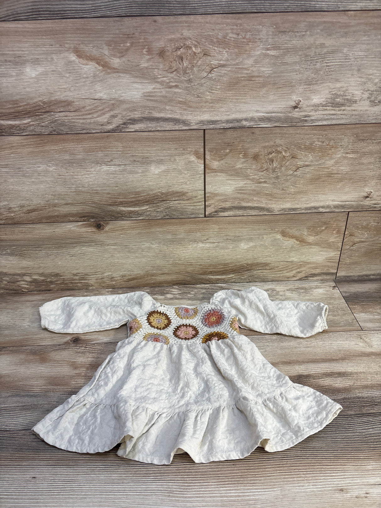 Little Co. Crochet Long Sleeve Dress Beige sz 9m