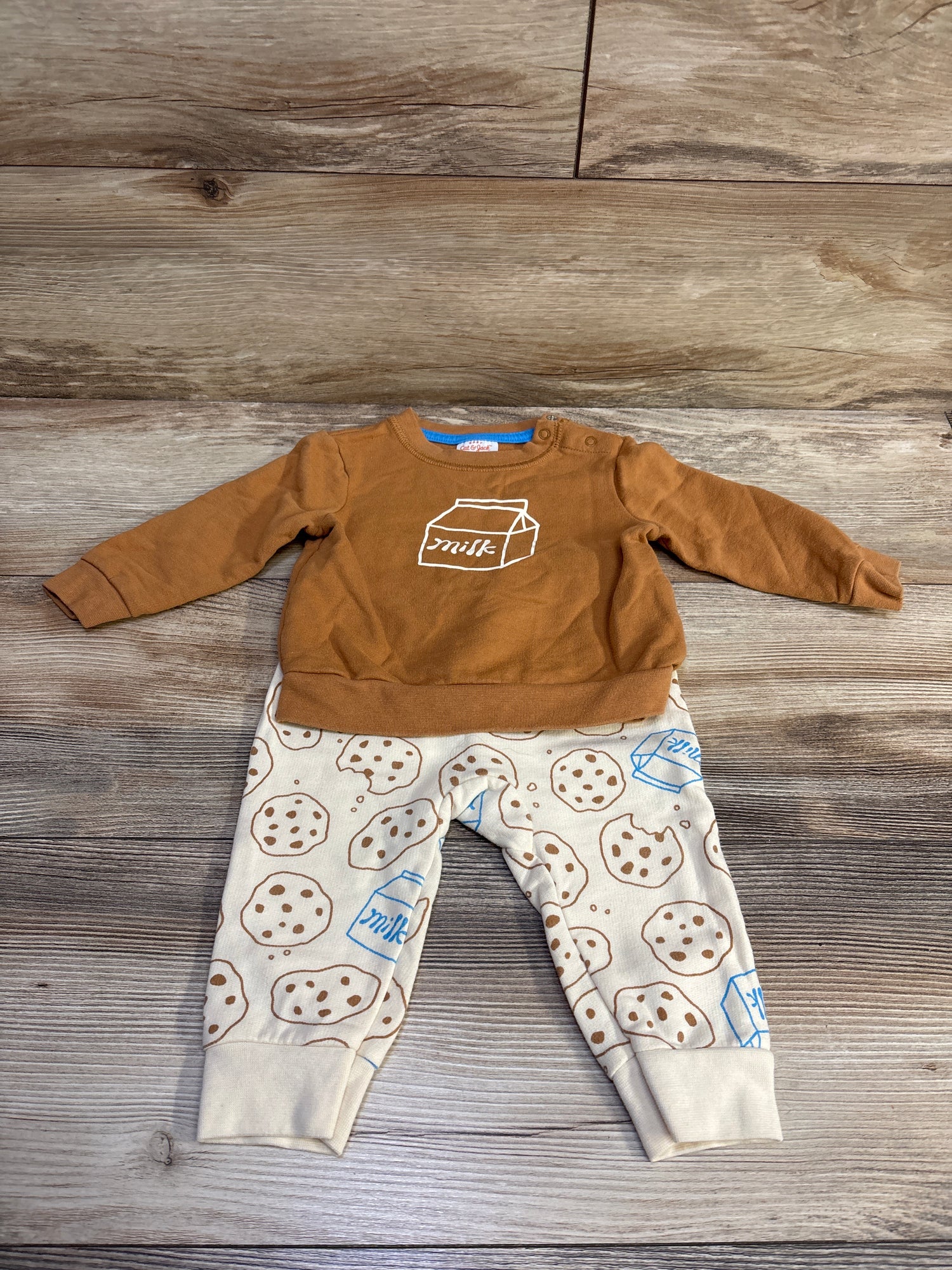 Cat & Jack 2pc Milk & Cookies Sweatshirt & Joggers Set Brown sz 6-9m