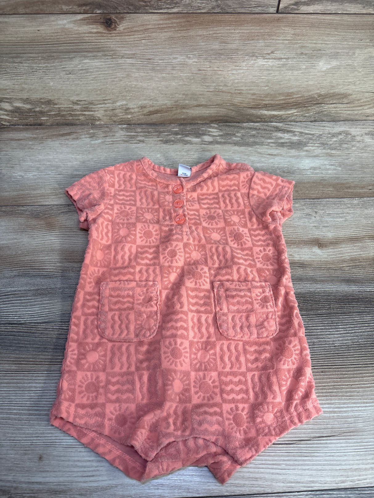 Old Navy Textured-Terry Henley Pocket Romper Coral sz 18-24m