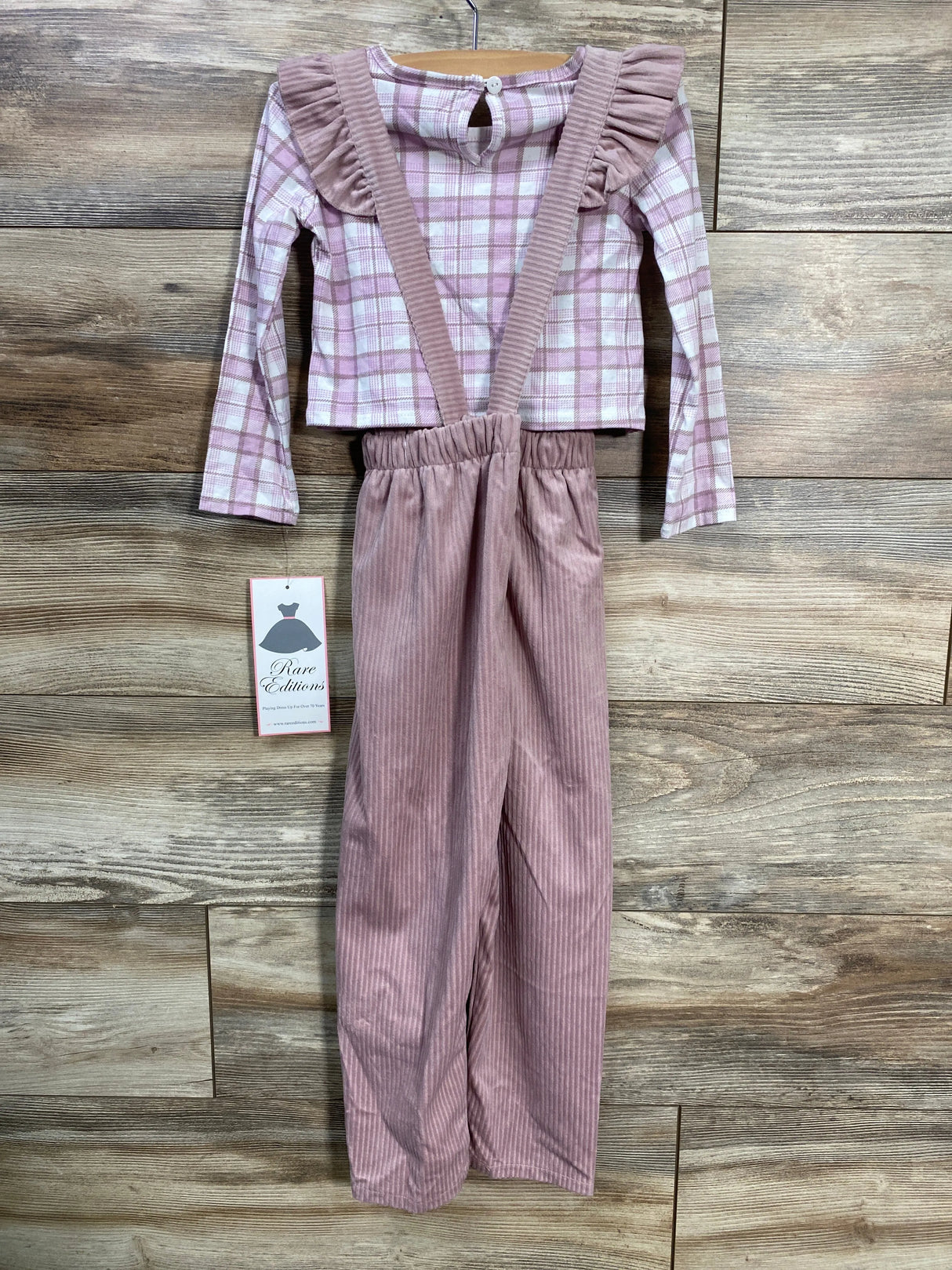 NEW Rare Editions Plaid Shirt & Overalls Purple sz 4T