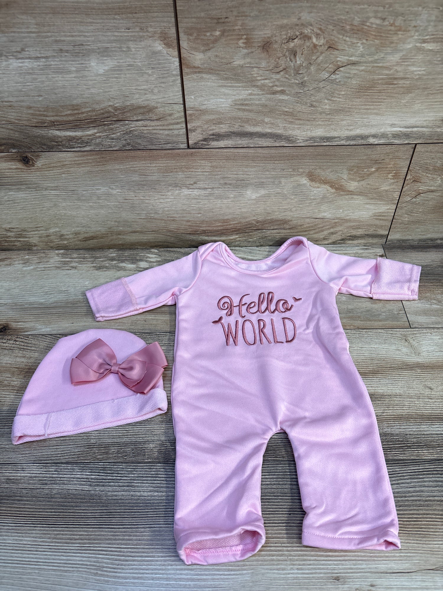 Shein 2pc Hello World Coverall & Hat Set Pink sz 1-3m