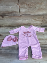 Shein 2pc Hello World Coverall & Hat Set Pink sz 1-3m