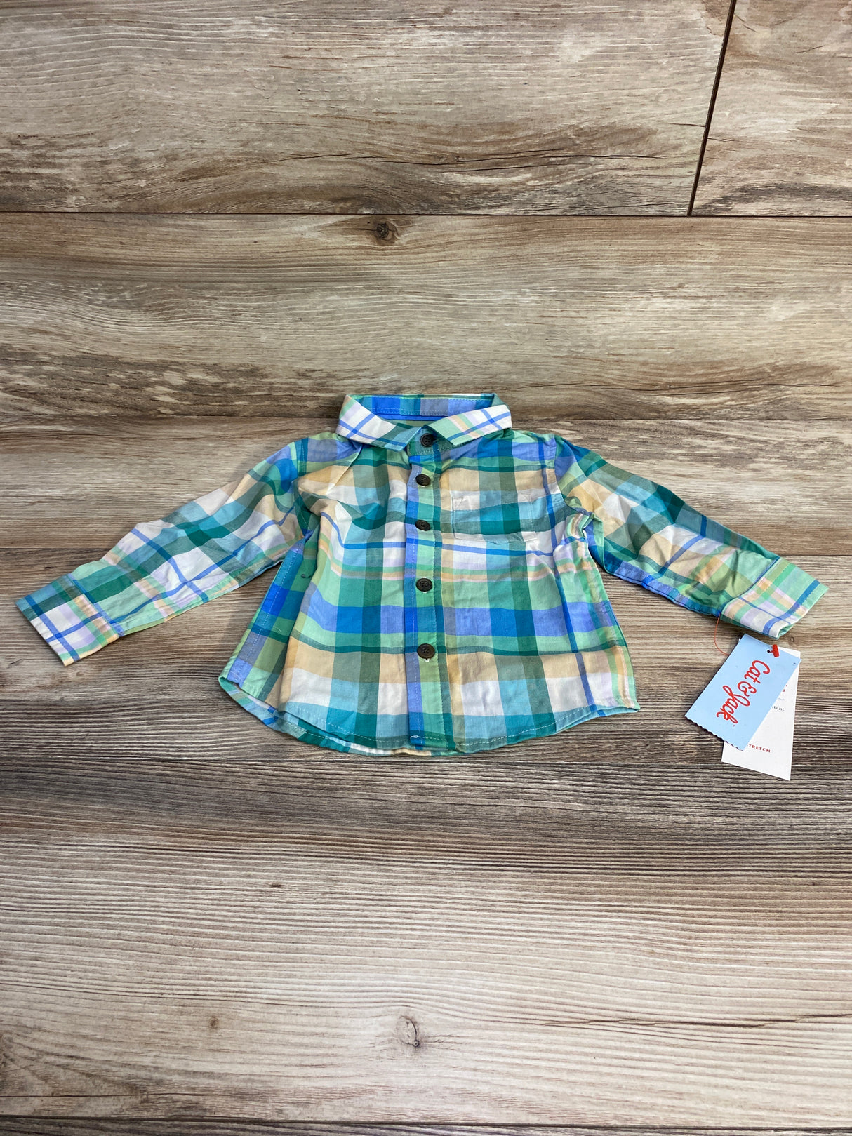 NEW Cat & Jack Plaid Button-Up Shirt Green sz 12m