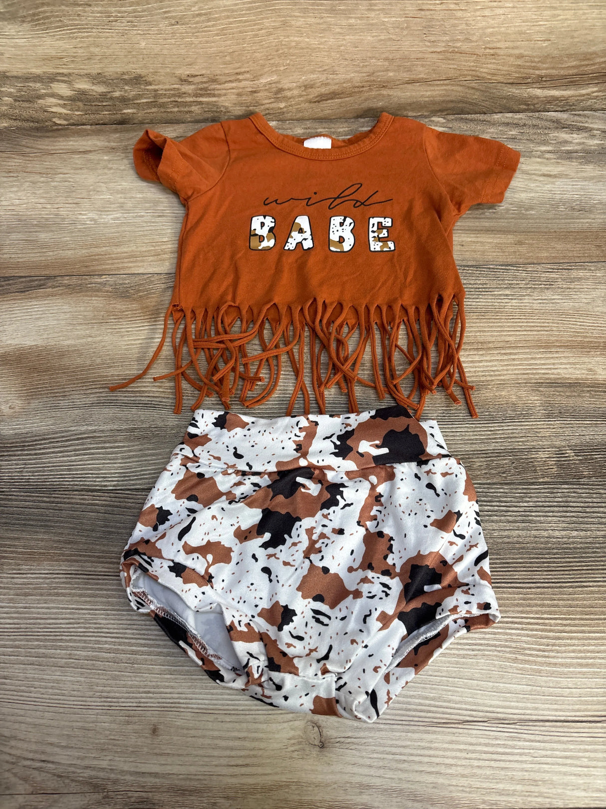 2pc Wild Babe Fringe Shirt & Bottoms Brown sz 6-9m - Me n Mommy To Be