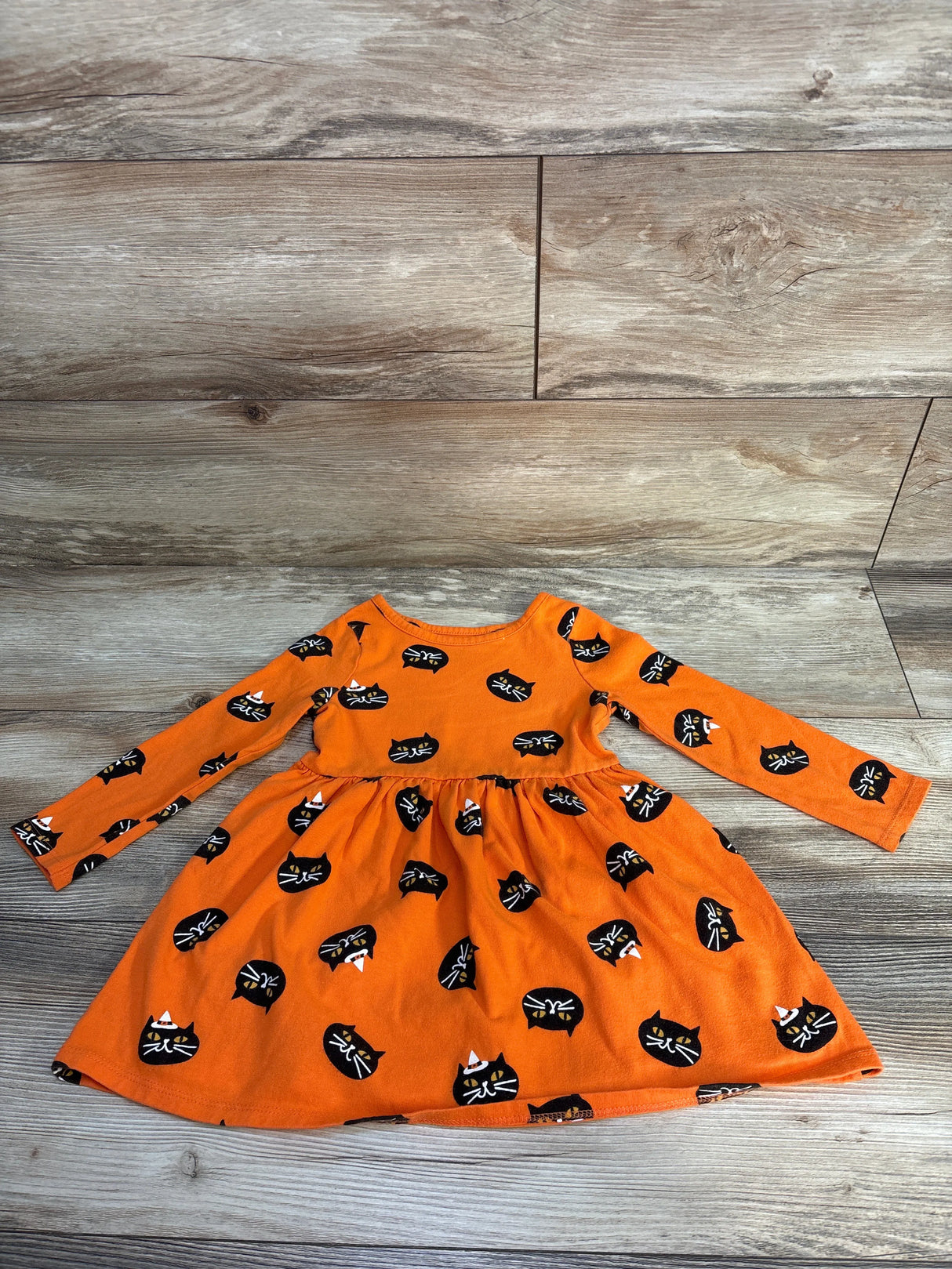 Cat & Jack Cat Halloween Long Sleeve Dress Orange 3T