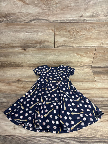 Navy blue toddler dress with baseball and bat pattern on wood floor for kids resale