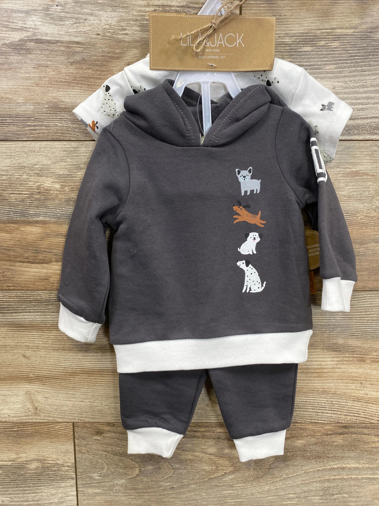 NEW Lila & Jack 3pc Pull Over Hoodie & Jogger Set Grey sz 3-6m