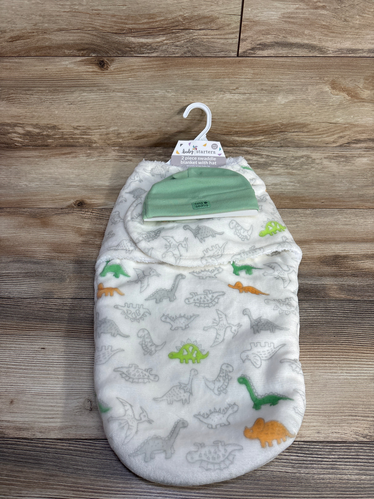 NEW Baby Starters 2pc Swaddle Blanket w/ Hat White sz 0-3m