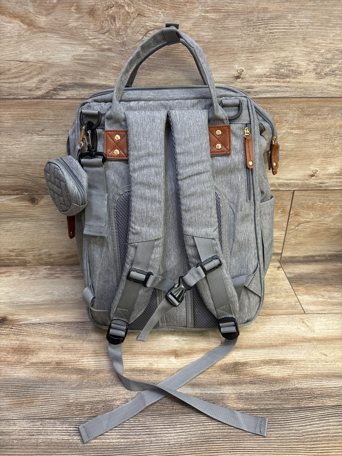 Good Mum Diaper Bag Backpack w/ Changing Station & Sunshade Grey