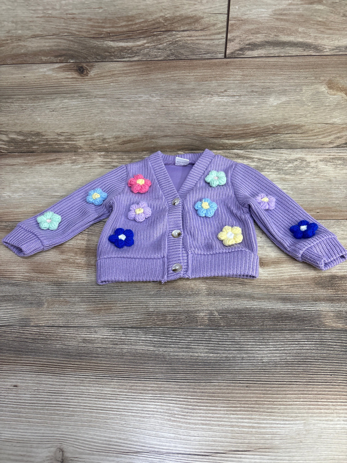 Chunky Knit Floral Button Front Cardigan Lilac sz 6-9m