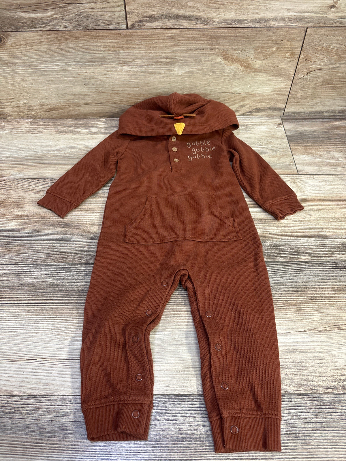 Carter's Waffle Knit Gobble Gobble Gobble Hooded Coverall Brown sz 12m