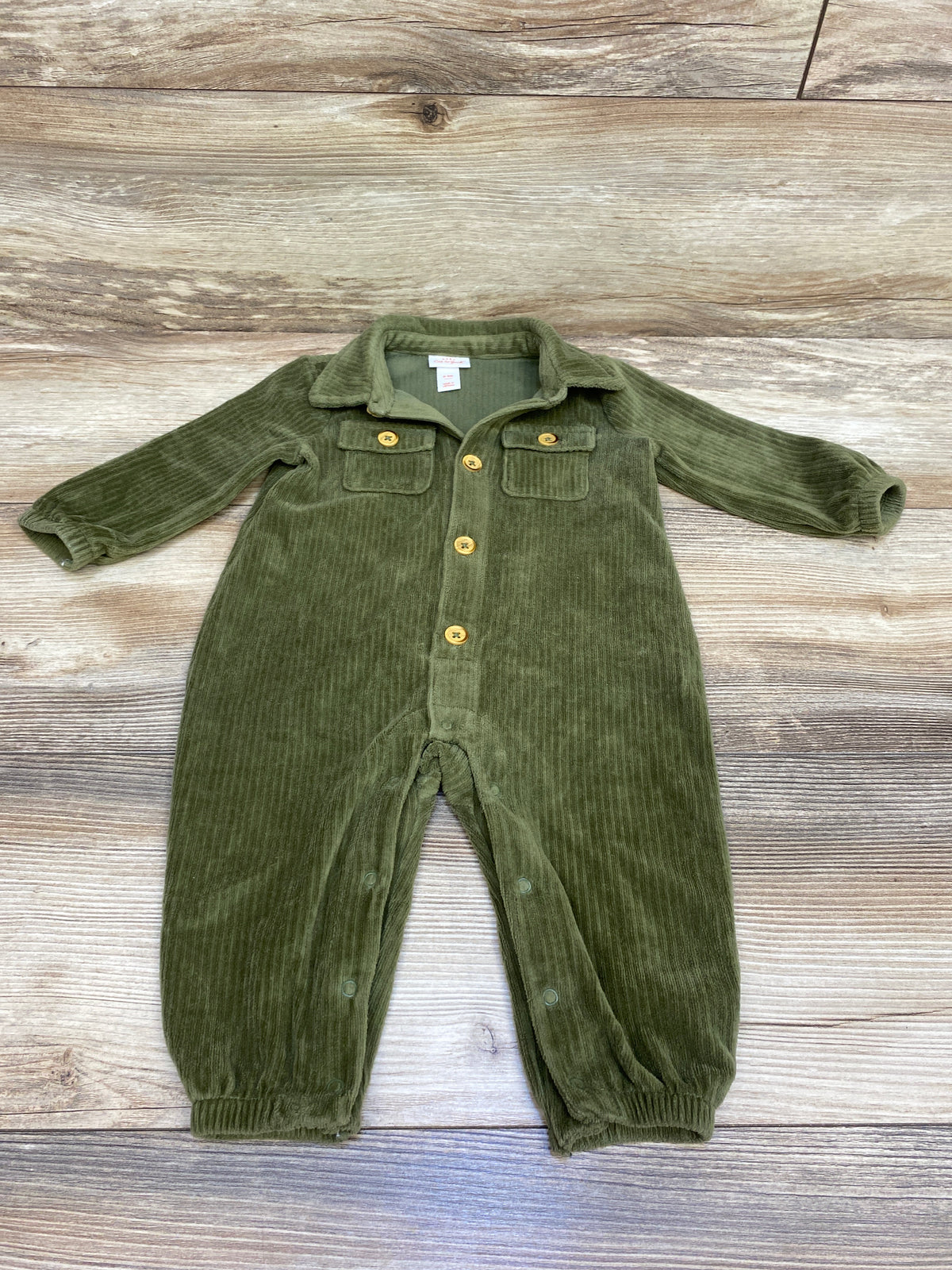 Cat & Jack Button-Front Ribbed Velour Coverall Green sz 6-9m