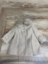 Edgehill Collection Faux-Fur Collar Tweed Pea Coat Cream Beige sz 12m