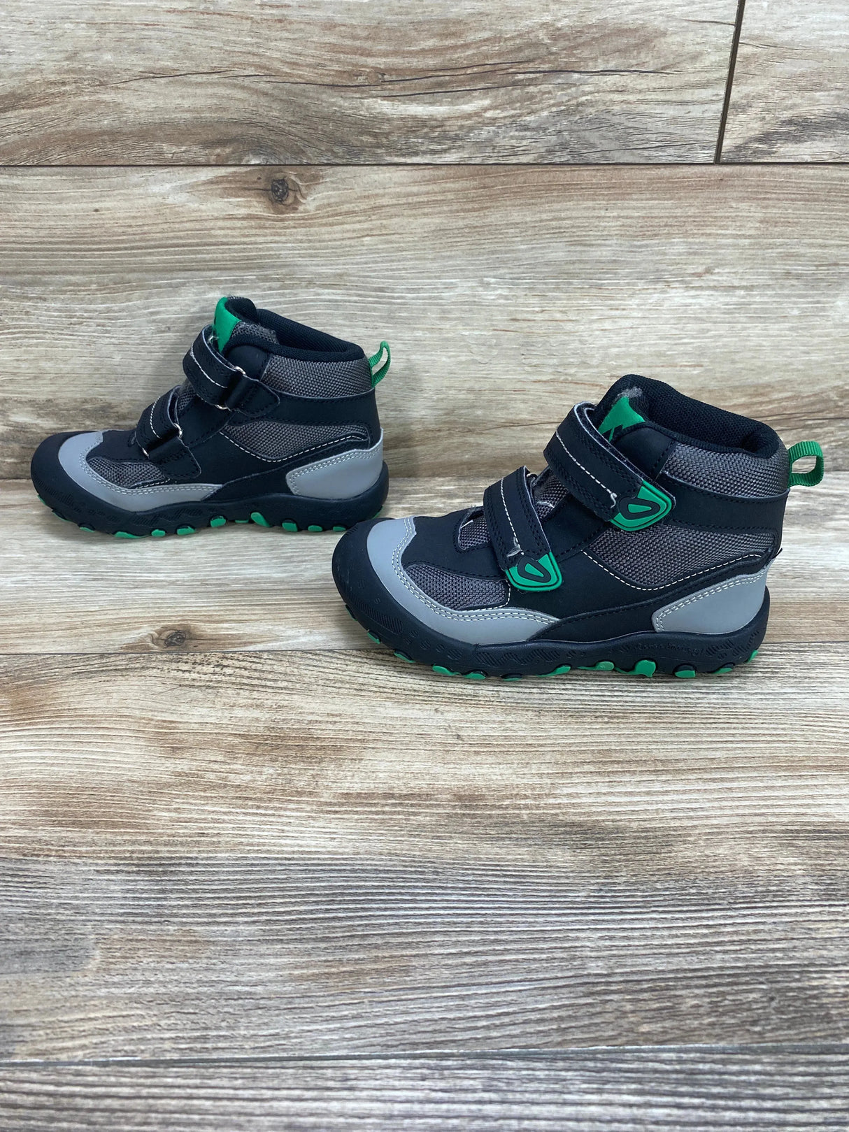 Mishansha Child Outdoor Ankle Hiking Boots with Hook & Loop Black/Green Sz 12c