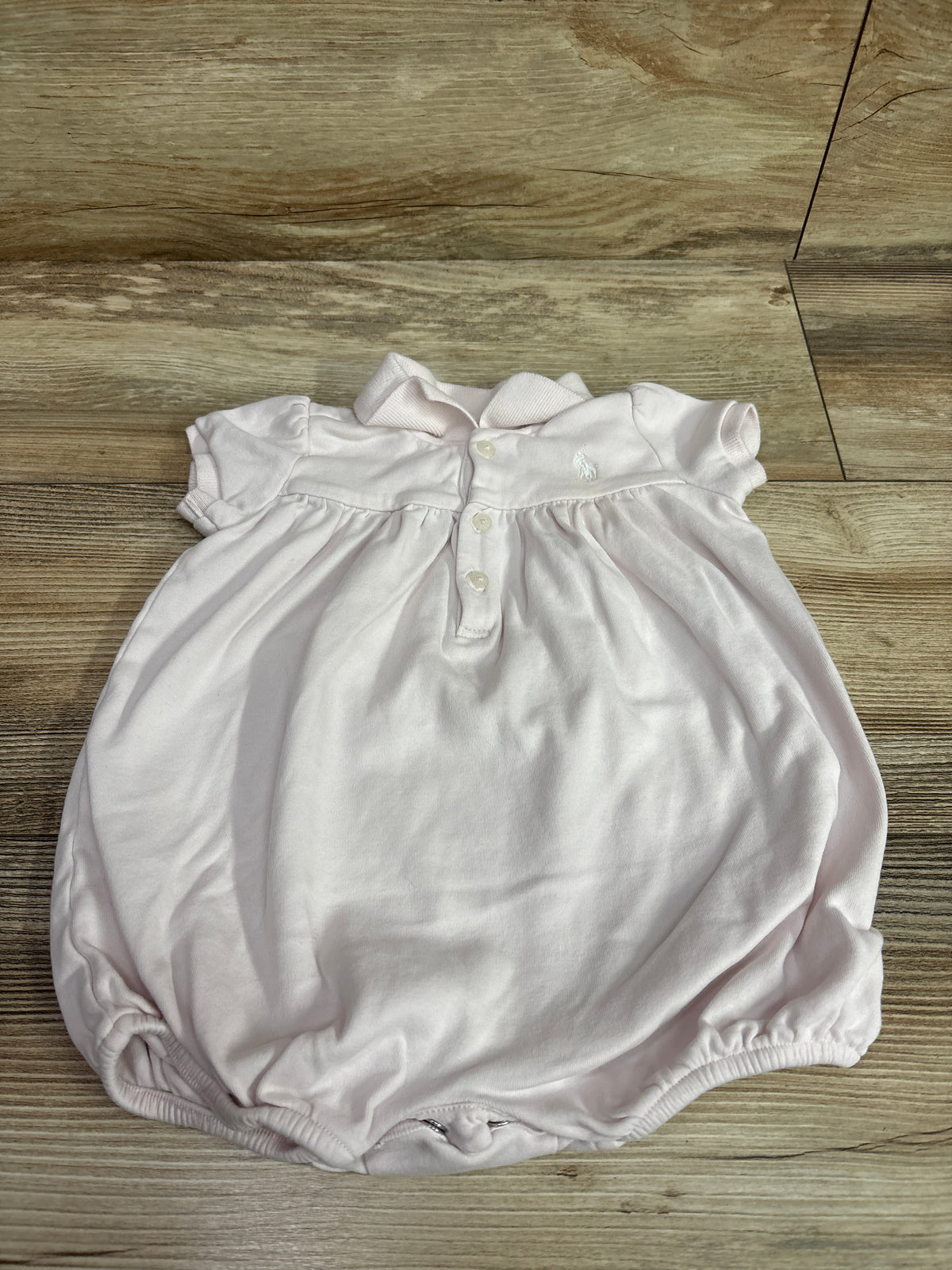 Ralph Lauren Puff Sleeve Cotton Interlock Polo Bubble Romper Pink sz 12m