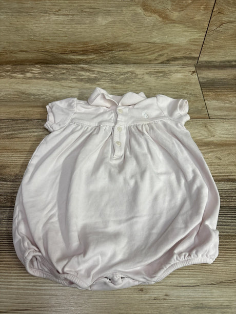 Pink Ralph Lauren puff sleeve cotton interlock polo bubble romper for baby size 12m