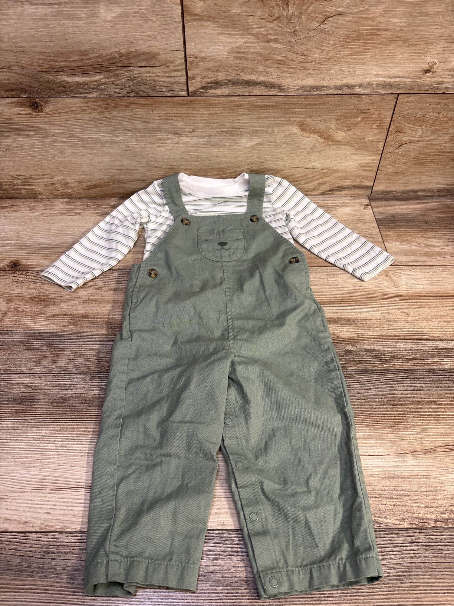 Just One You 2pc Striped Shirt & Overalls Set White sz 18m