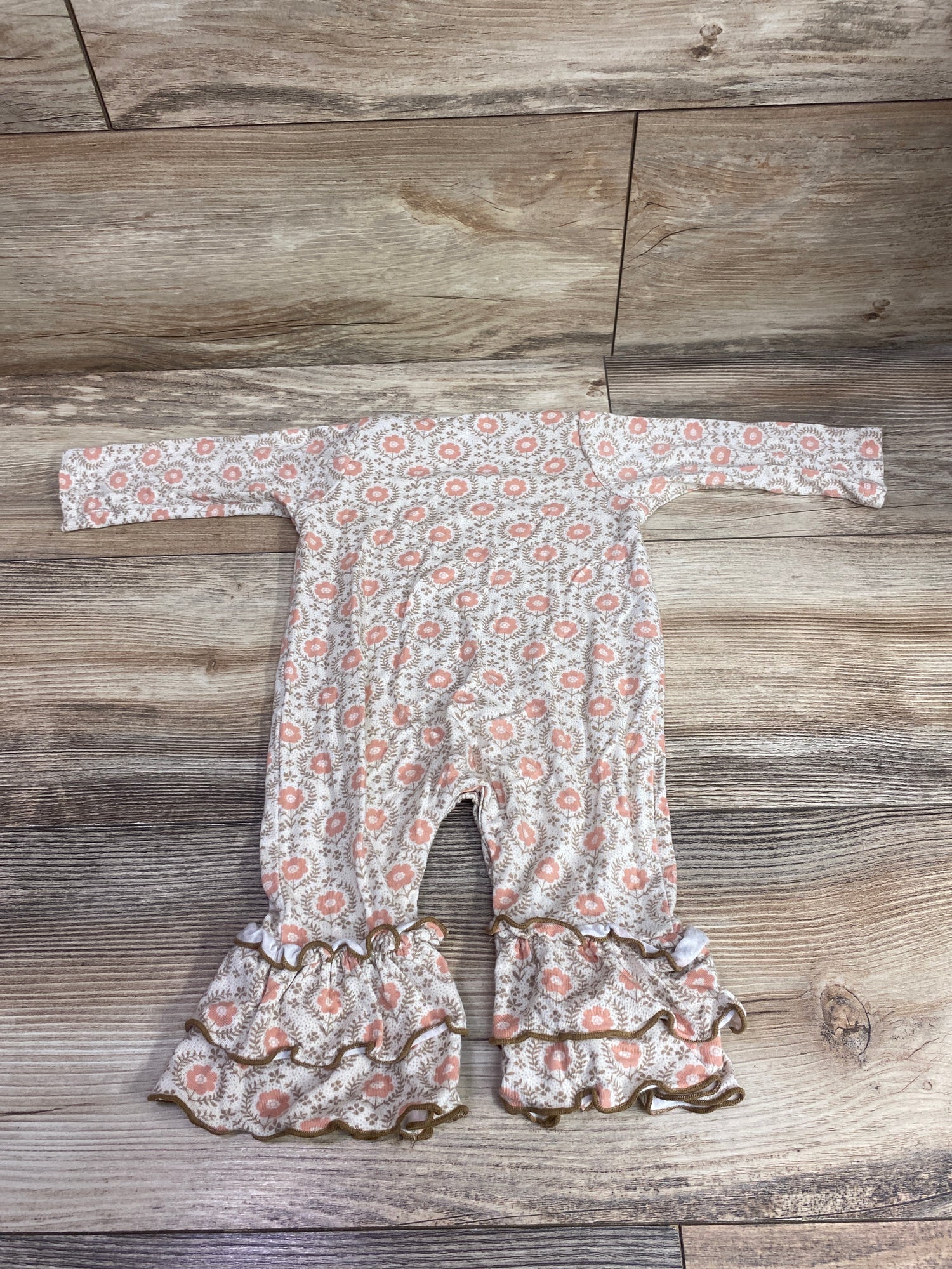 Baby Grey Bamboo Floral Coverall Tan sz 3-6m