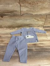oh baby! 2pc Embroidered Gold Long Sleeve Shirt & Pants Set Blue sz 0/3m