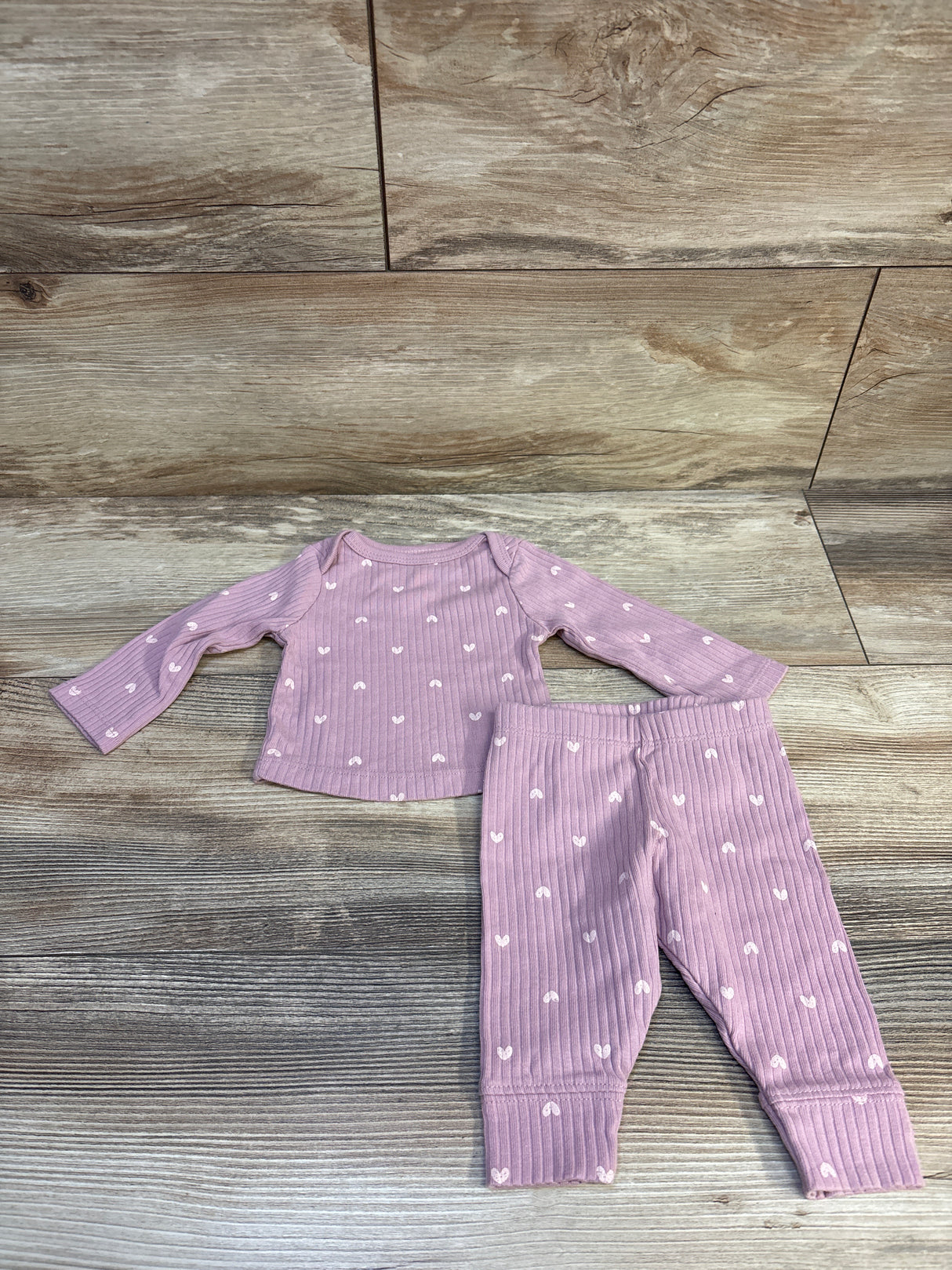 Cloud Island 2pc Ribbed Heart Print Shirt & Bottoms Set Lilac sz Newborn