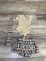 3pc I Got It From My Mama Ruffled Bodysuit Set Tan sz 0-3m