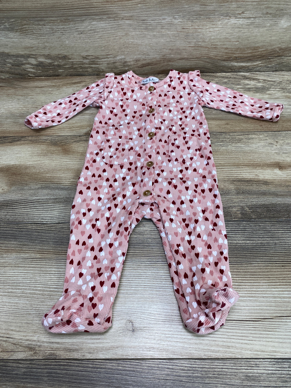 Nicole Miller Heart Print Ribbed Sleeper Pink sz 6-9m