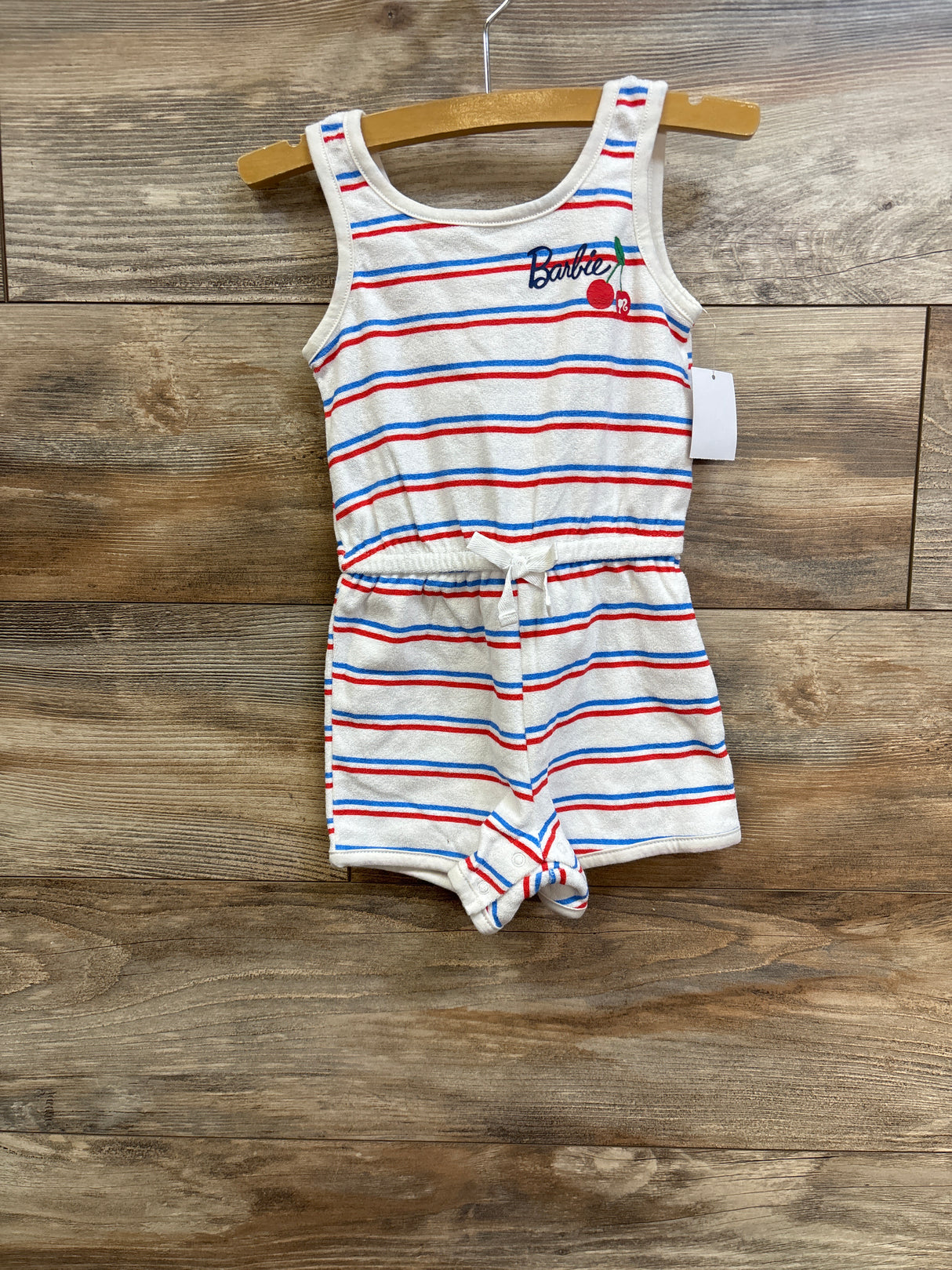 NEW Barbie Striped Terry Cloth Cherry Tank Romper White sz 2T