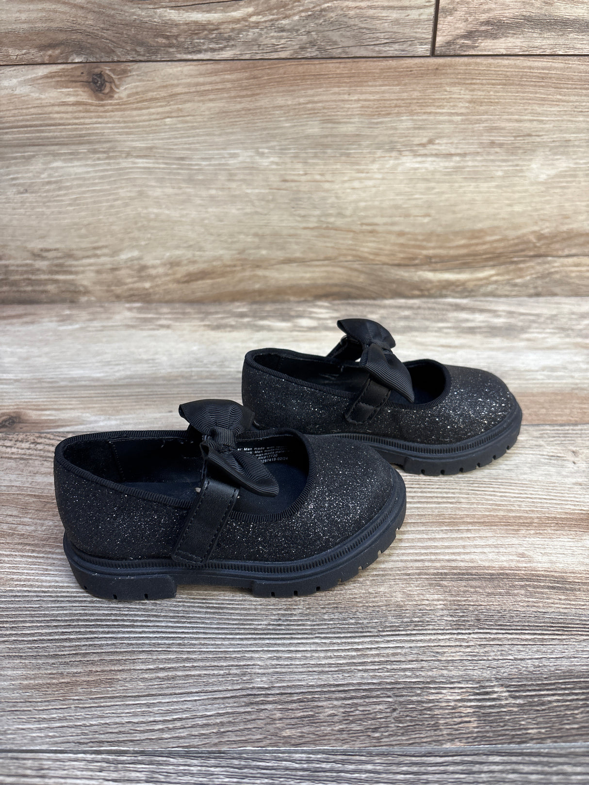 Cat & Jack Kori Lug Sole Mary Jane Flats, Black Glitter sz 6c
