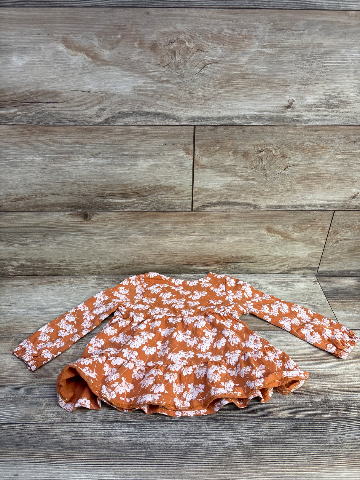 Burt's Bees Kids Long Sleeve Floral Tiered Top Orange sz 2T