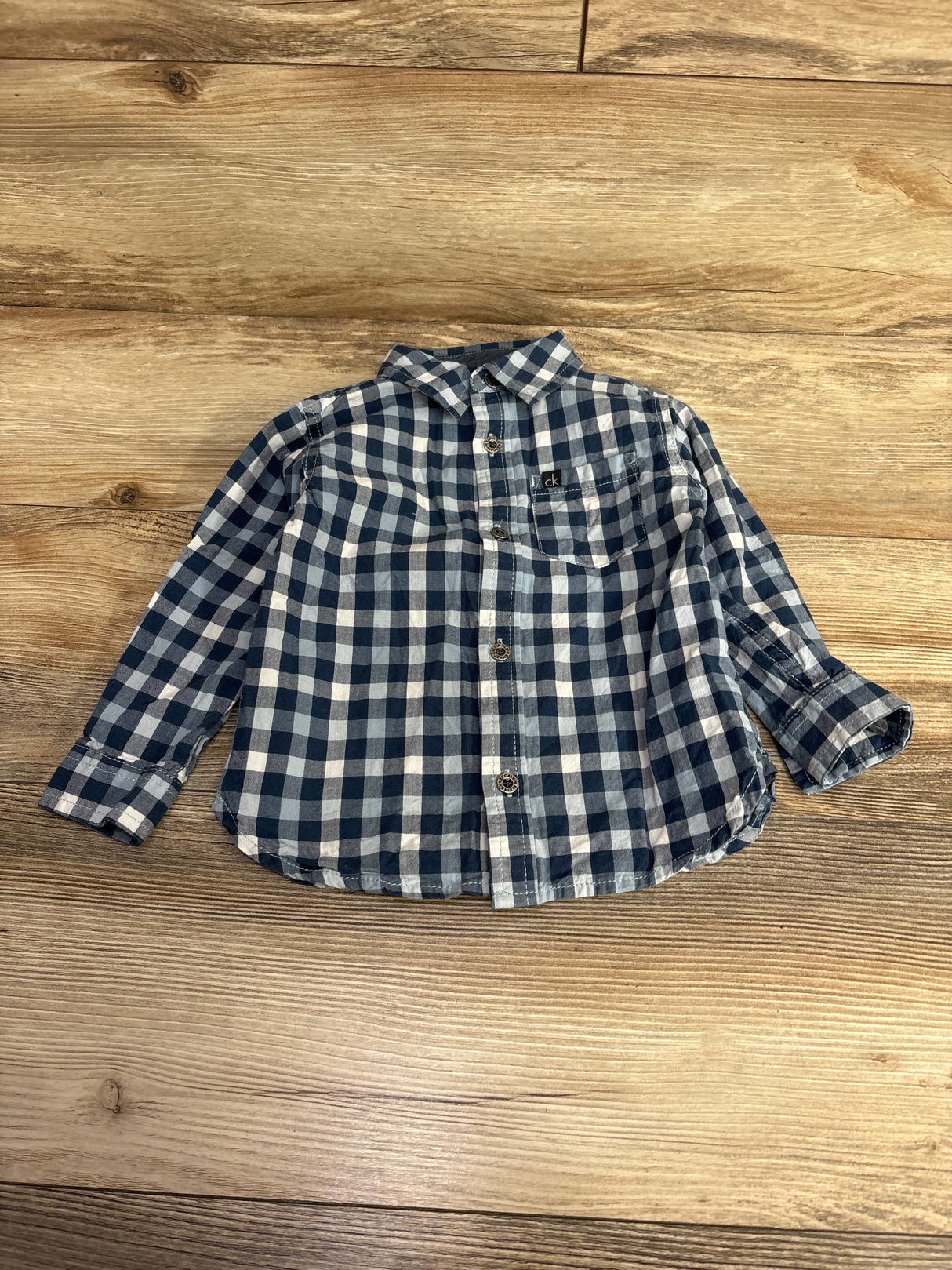 Calvin Klein Gingham Plaid Button Up Shirt Blue sz 24m