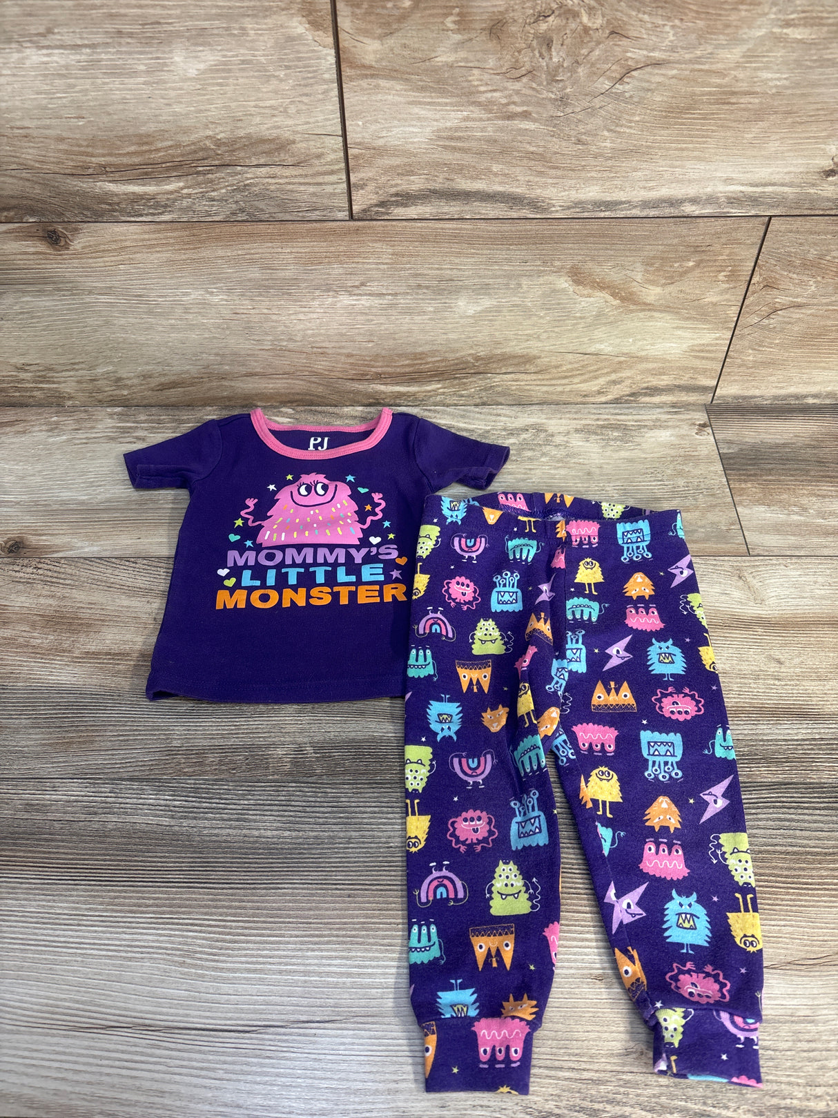 Children's Place 2pc Mommy's Little Monster Pajama Set Purple sz 12-18m