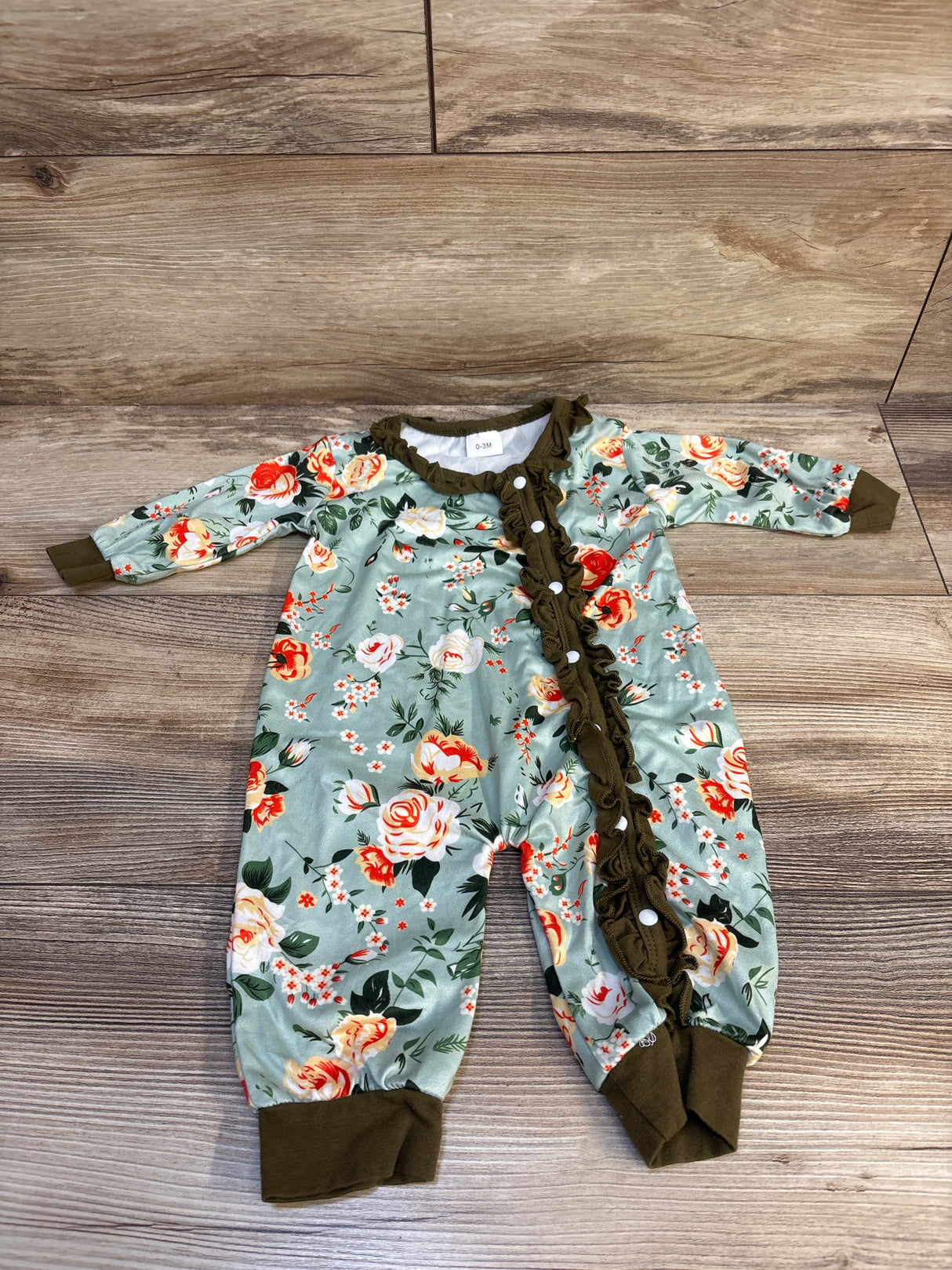 Floral Ruffled Coverall Sage sz 0-3m