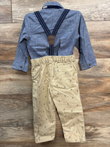 NWOT Just One You 3pc Suspenders & Anchor Print Shorts Set Blue sz 18m