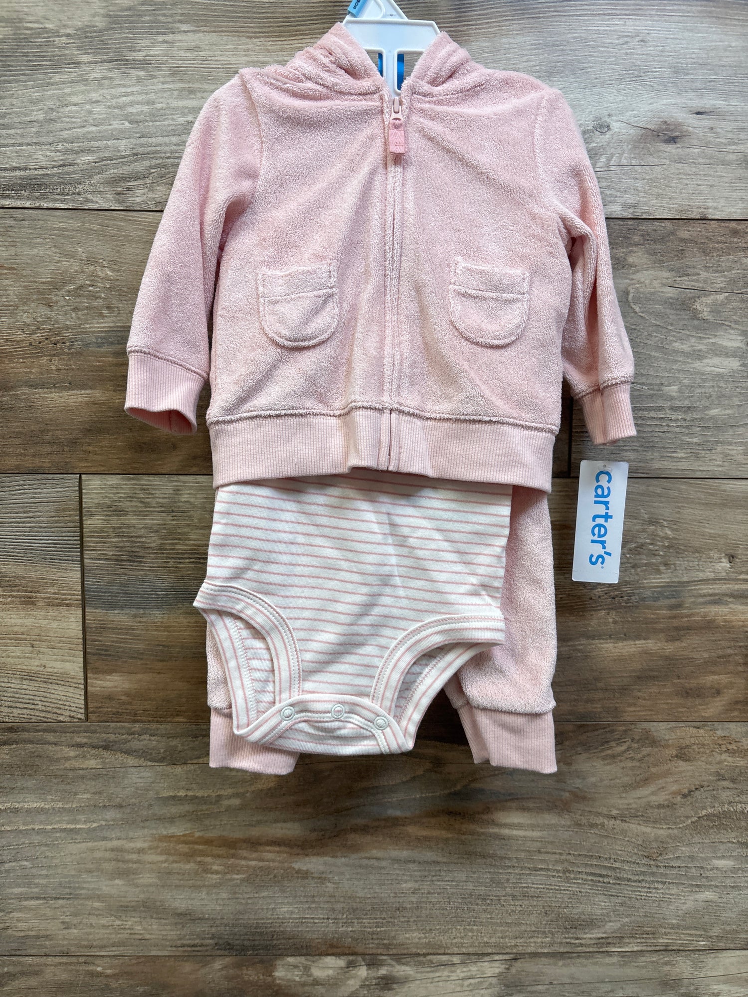 NEW Carter's 3pc Terry Cloth Jacket, Bodysuit, & Pants Set Pink sz 6m